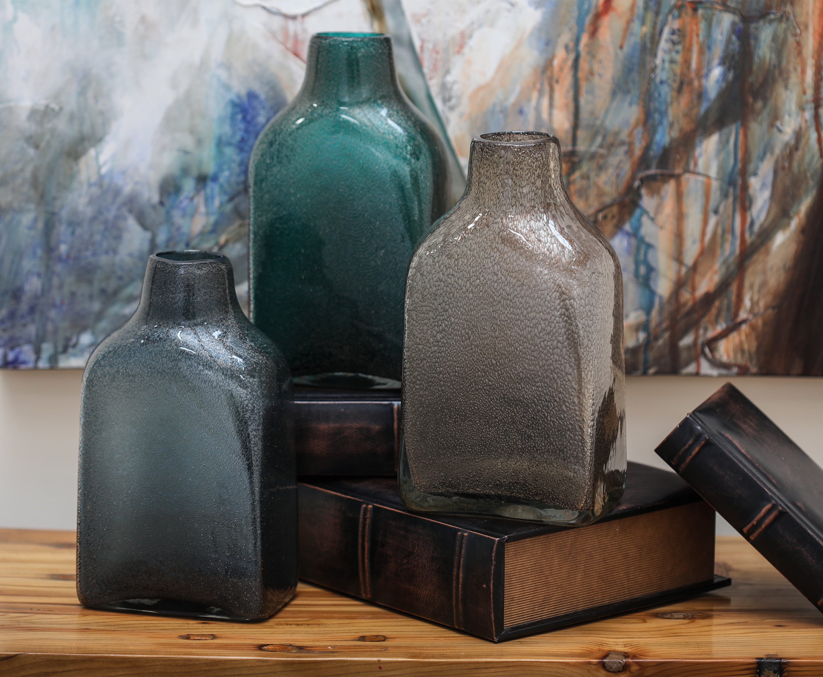 DecMode Set of 3 Modern 11 Inch Clear Recycled Glass Bottle Vases