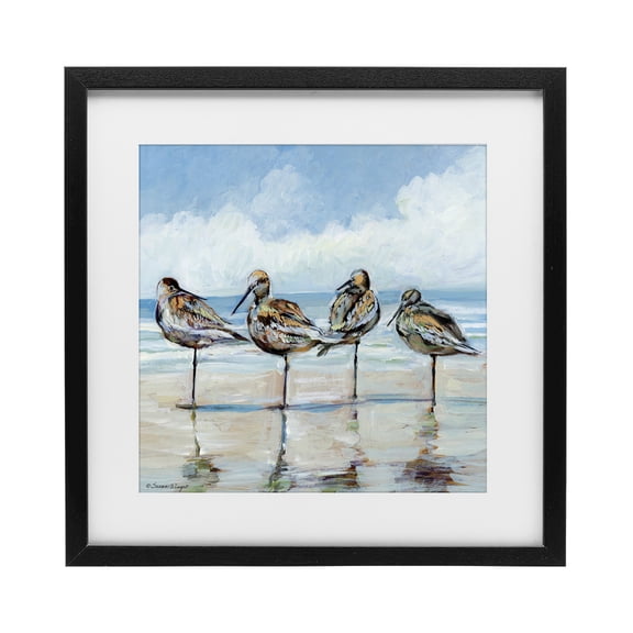 Stupell Industries Sandpipers Balancing On Beach Black Framed Print Under Glass, design by Susan Winget