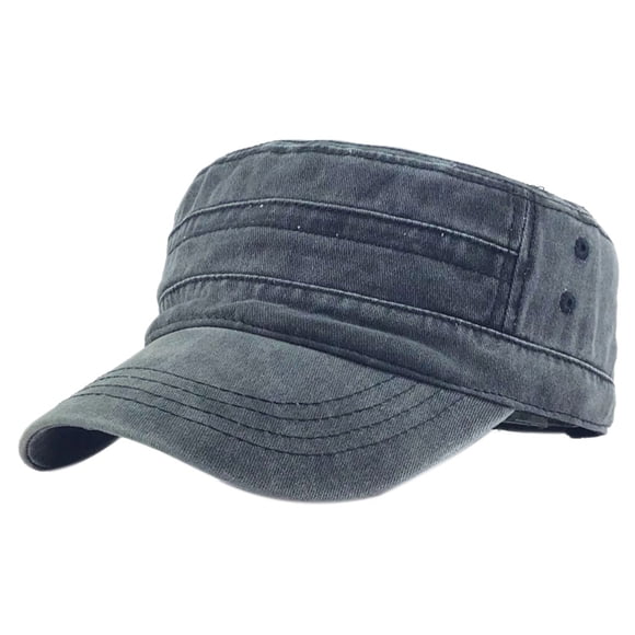 Youkk Men Washed Cotton Cadet Hat Adjustable Baseball Cap Classic Flat Top Hats Outdoor Sports Cap black