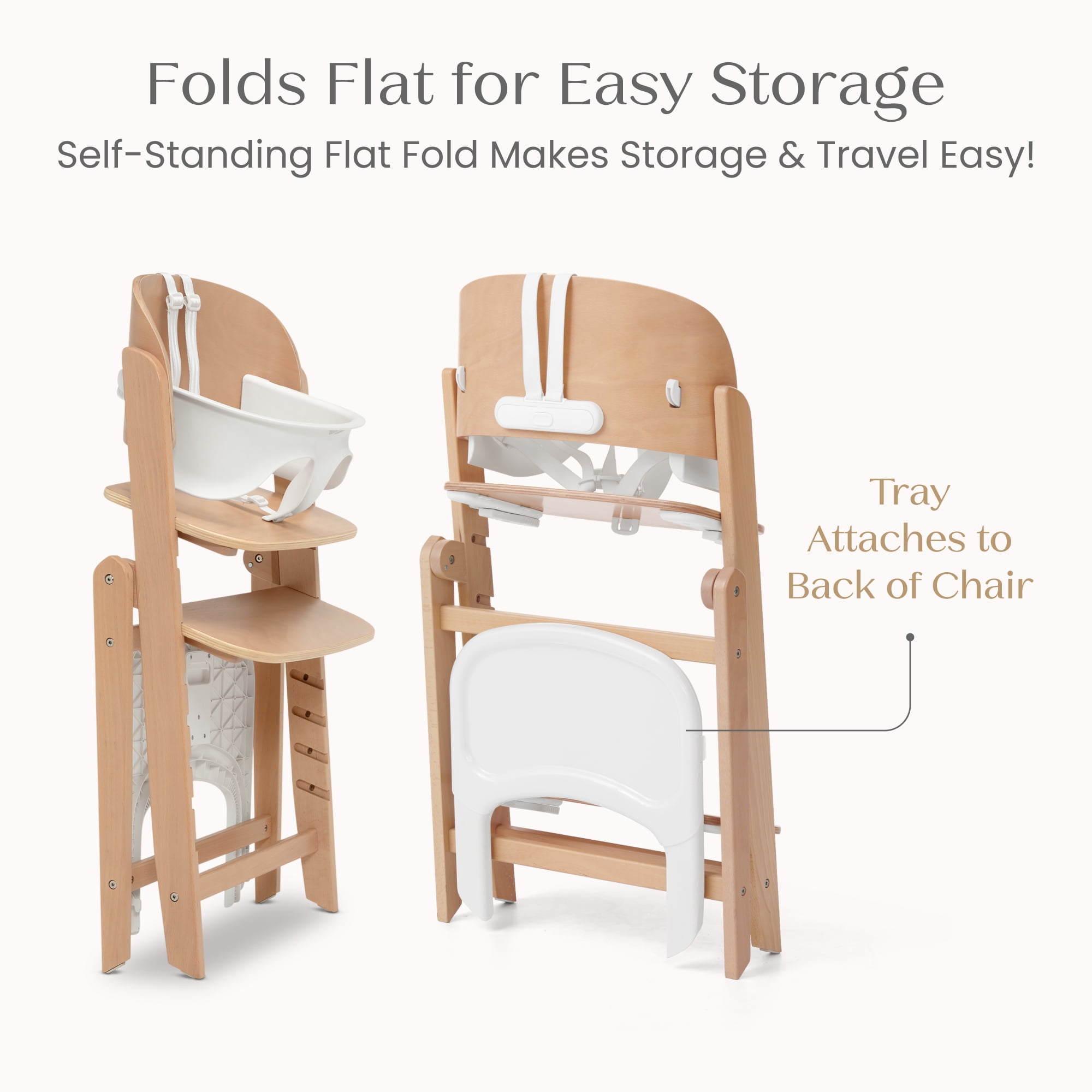 Delta Children Crave 4-in-1 Convertible High Chair – Folds Flat, FSC Certified Beech Wood Frame, Grows from Baby to Adult, Magnetic Buckle & Dishwasher-Safe Tray – Natural