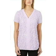 Badgley Mischka Women's 3D Flower Short Sleeve Top, Mystic Lilac Medium - NEW