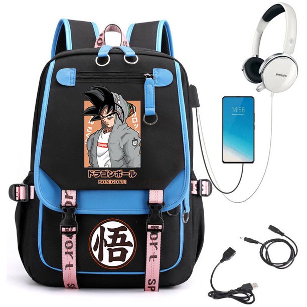 Mochila Dragon Ball Z Para Mujeres , Escolar Para Ordenador Para Hombres De Estudiante , Bolsa De Viaje (Interfaz USB E De Auriculares)
