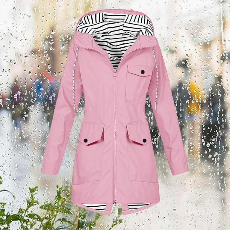 Lcziwo Women's Waterproof Raincoat Full Zip Long Sleeve Drawstring