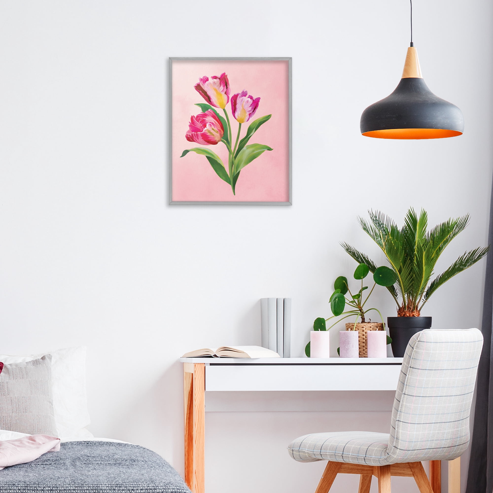 Stupell Industries Vibrant Magenta Tulips Gray Framed Giclee Art, design by Diane Neukirch