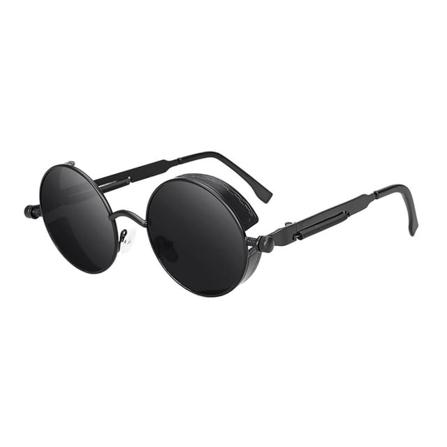 Gafas de sol redondas clásicas Vintage Steampunk Retro de Metal con marco circular gafas de moda con protección UV, gafas de sol redondas steampunk de - Black Gray Negro gris Soledad Gafas de sol retro