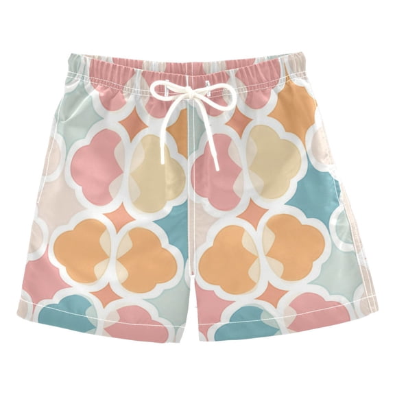 FORMRS Boys Swim Trunks Quick Dry Mesh Liner Boardshorts Sizes XS-XL, Pink Abstract Pattern
