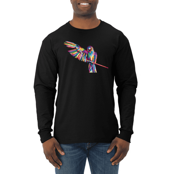 Rainbow Trippy Psychedelic Parrot Animal Lover Mens Long Sleeve Shirt