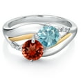 thumbnail image 2 of Gem Stone King 925 Sterling Silver and 10K Yellow Gold Red Garnet Blue Zircon and Lab Grown Diamond 2 Stone Engagement Ring for Women (1.89 Cttw, Round 5MM, January Birthstone, Size 6), 2 of 4