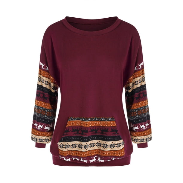 Más el tamaño de gota de hombro de Navidad Imprimir sudadera Rosegal Mangas largas de talla grande