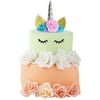 Unicorn Cake Topper Set - Silver Horn Unicorn Cake Topper Kit, Including Silver Horn with Ears and Flowers, Eyelashes, Paper Straw, Cake Decoration for Birthday, Girls Party, Baby Shower