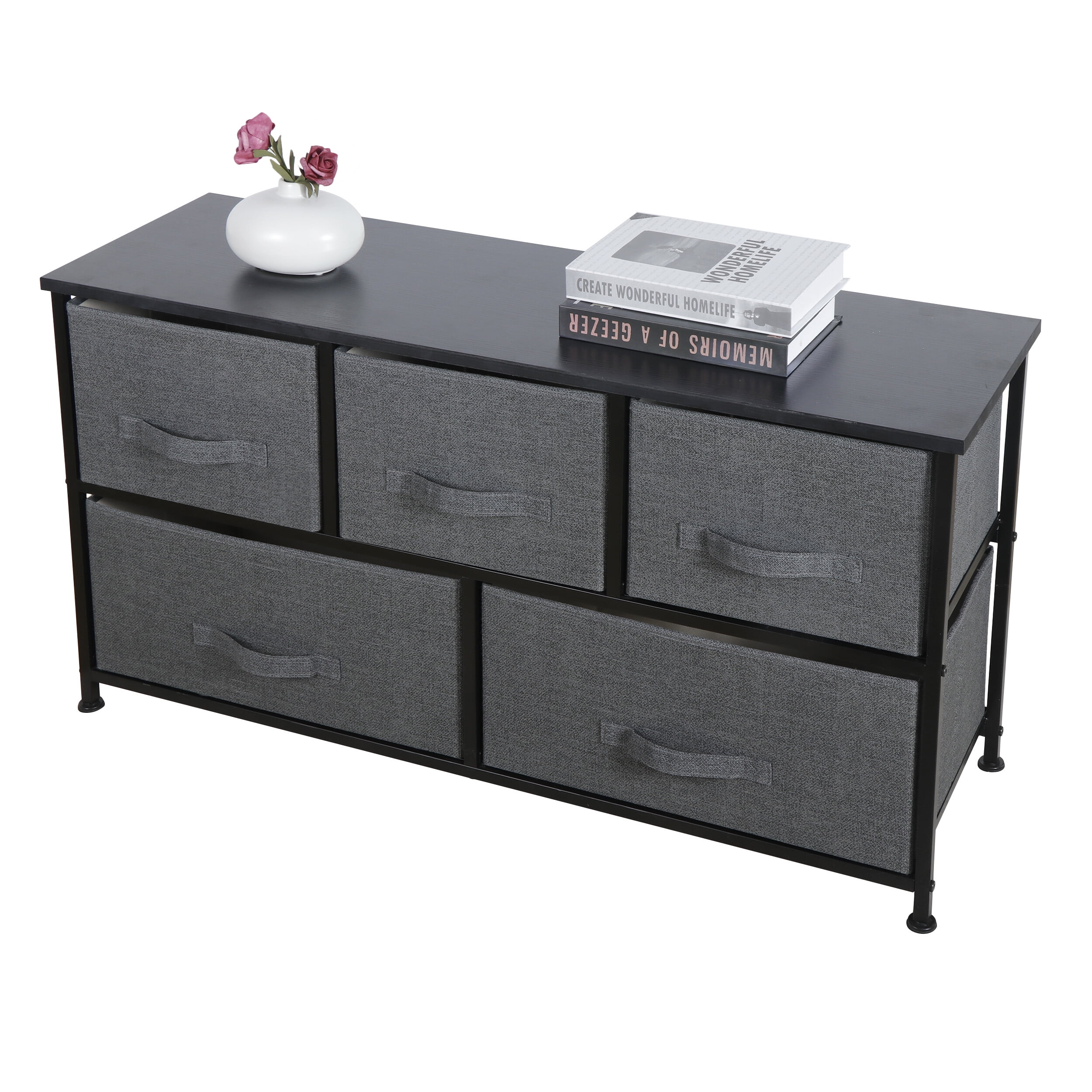 Homgarden Modern 5 Drawer Dresser, Wide Chest Fabric Storage Dresser Organizer Gray, Adult Unisex, Size: Small