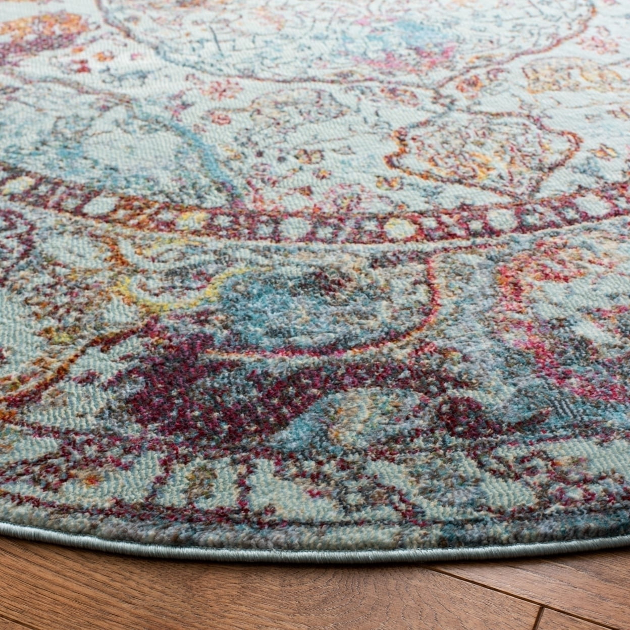 SAFAVIEH Luxor Jenny Floral Bordered Area Rug, Turquoise/Aqua, 5'3" x 7'7"