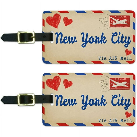 Air Mail Postcard Love for New York City Luggage Suitcase ID Tags, Set of 2