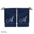 thumbnail image 2 of Monogrammed Hand Towel, Personalized Gift, 16 x 30 Inches - Set of 2 - Silver Embroidered Towel - Extra Absorbent 100% Turkish Cotton- Soft Terry Finish - For Bathroom, Kitchen and Spa- Script A Navy, 2 of 3