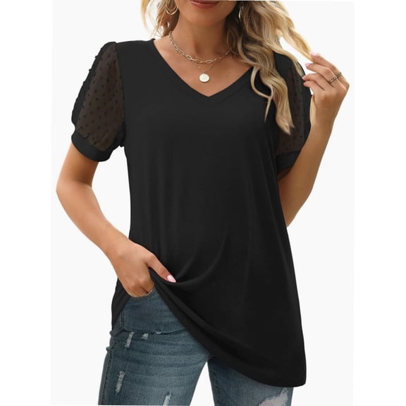 Womens Summer Casual Shirts Short Sleeve Tunic V Neck Trendy Blouses Tops