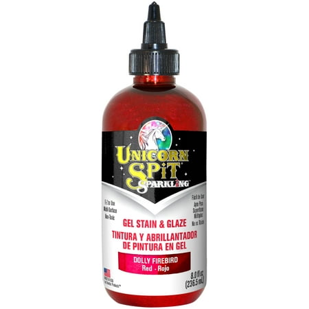 UPC: 0076818006299 | Unicorn Spit Sparkling Wood Gel  Stain and Glaze  Dolly Firebird Red  8 fl oz
