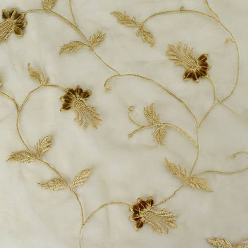 Brown Floral Vine Embroidered Organza Home Decorating Fabric, Fabric By ...