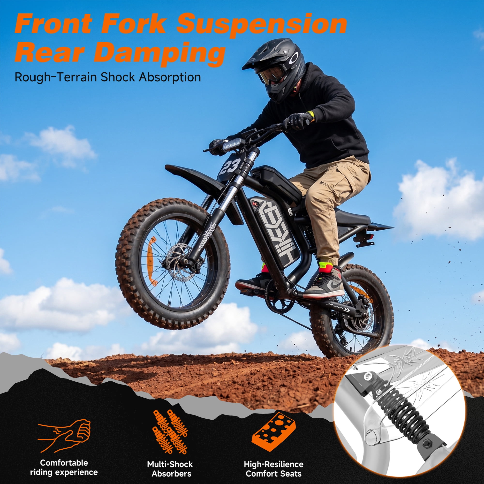 HiKeep Electric Mountain Bike for Adults, 1500W 3000W Peak Dirt E-Bike, 20" Fat Tire, 52V 40Ah Battery, 40 mph, UL2849