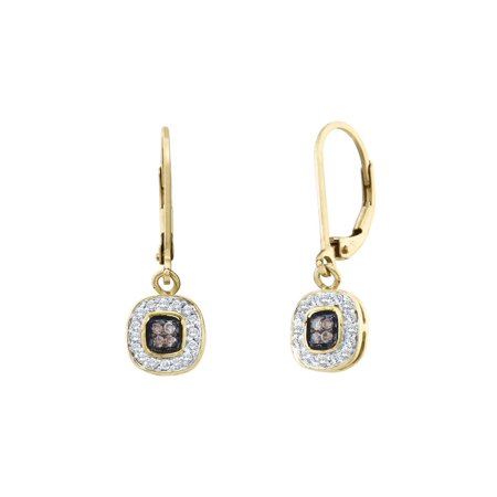 Gold Champagne Diamond Earrings - White and Champagne Diamond Earrings 1/4 Carat (ctw) in 14K Yellow Gold
