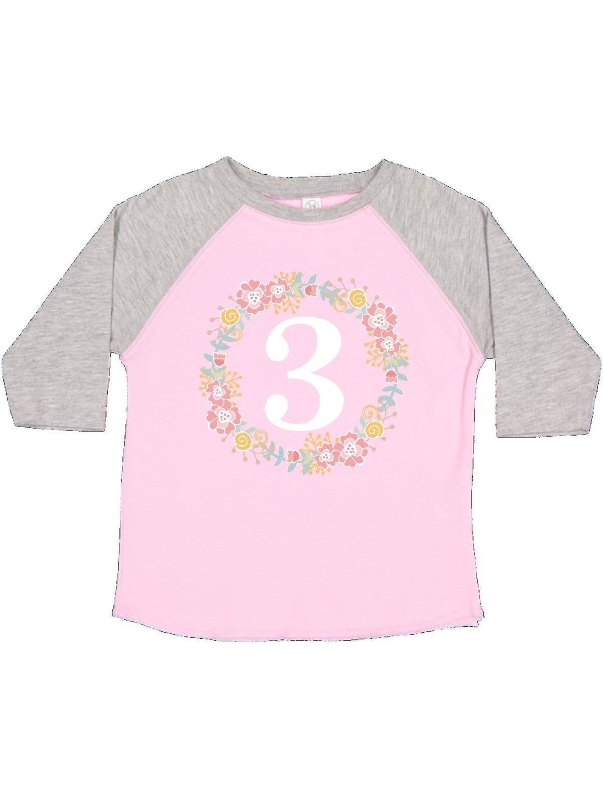 inktastic 3rd Birthday Flower Wreath 3 Year Old Girl Toddler Long Sleeve T-Shirt