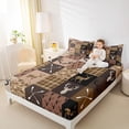 thumbnail image 4 of jejeloiu Safari Animal Deer Twin Sheet Sets,Rustic Farmhouse Cabin Twin Fitted Sheet,Brown Geometric Checkered Flat Sheet For Boys Teens,Luxury Bedroom Decor,3-Piece, 4 of 7