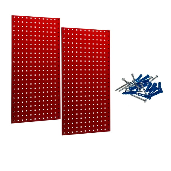 Triton Products (2) 18 In. W x 36 In. H Red Epoxy Coated 18-Gauge Steel Square Hole Pegboards & Mounting Hardware