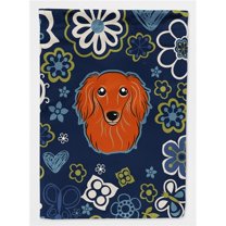 Blue Flowers Longhair Red Dachshund Flag Garden Size BB5065GF