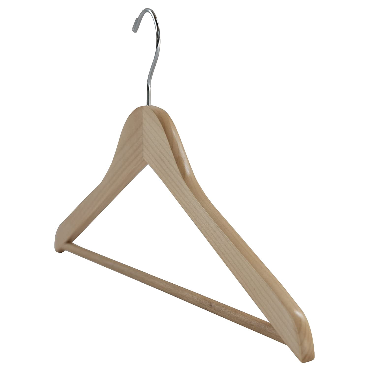 NAHANCO #80-17 17" Natural Gloss Flat Wooden Suit Hangers with Stationary Pant Bar (Pack of 100)