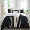 thumbnail image 2 of Black Beige Striped Duvet Cover Set, Modern Farmhouse Retro Lines Soft Duvet Cover California King Bedding Set 4 Pieces, 1 Quiltcover and 2 Pillowcases with Zipper, 1 Bed Sheet for All Seasons, 2 of 9