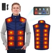 Joylife Upgraded Rechargeable Heated Vest Waterproof & Windproof Coat for Winter 21 Heating Zones Three Gear of Heating with Power Bank, Blue, L