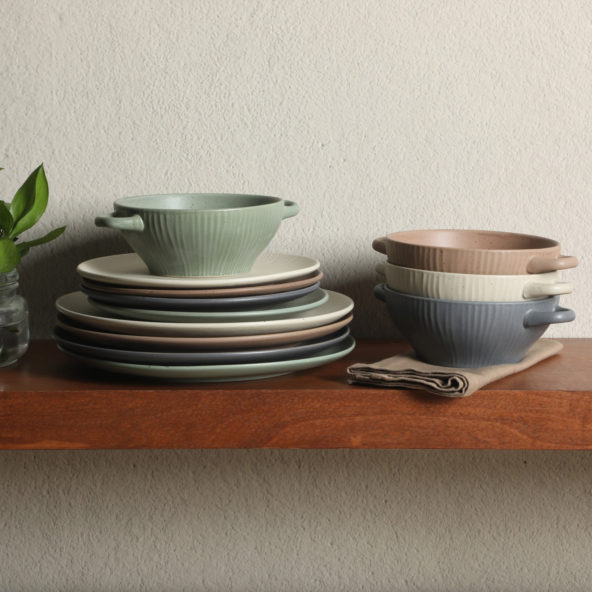 Gibson Elite Clover Hill 12-Piece Stoneware Dinnerware Set - Embossed Reactive Glaze - Service for 4 - Assorted Colors