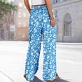 thumbnail image 7 of WTOBBY Women's Summer Floral Print Wide Leg Palazzo Pants with High Waist Elastic Drawstring Side Pockets and Casual Design for Everyday Wear ,Blue S, 7 of 7