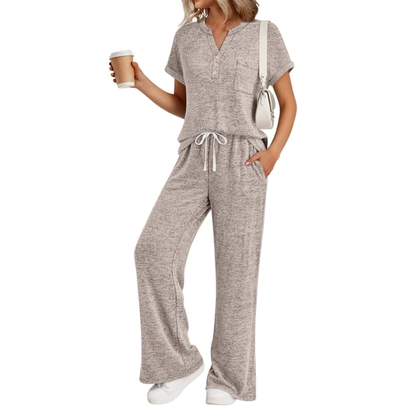 SUNBS Lounge Sets for Women 2 Piece Summer Henley Sweatsuit Travel Vacation Airport Outfits Pajamas Sets