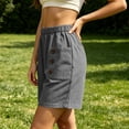 thumbnail image 5 of Costeam Womens Linen Blend Bermuda Shorts Side Button Patch Pocket Detail Full Elastic Pull On Waist Loose Straight Knee Length Lightweight Breathable Relaxed Fit Casual Cropped Bottoms, 5 of 6