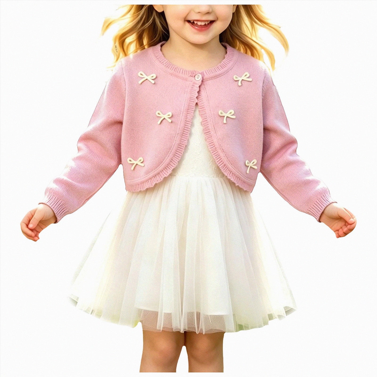 TOWED22 Toddler Girls Cardigan Sweater Bolero Shrug Baby Kids Long Sleeve Cropped Dress Up Button Closure Jacket Tops Pink 4-5 Y