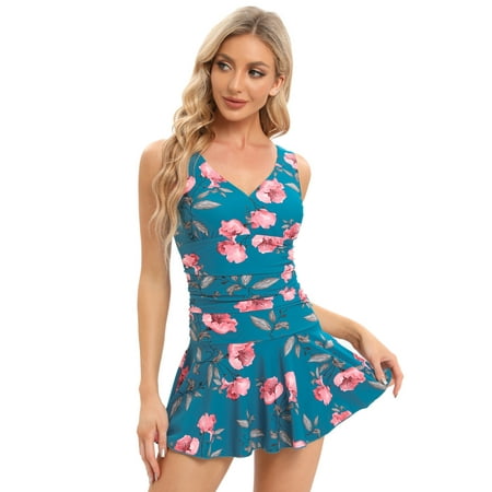 Summer Women s Plus-Size Flower Printing Shaping Body One Piece Swim Dresses Swimsuit
