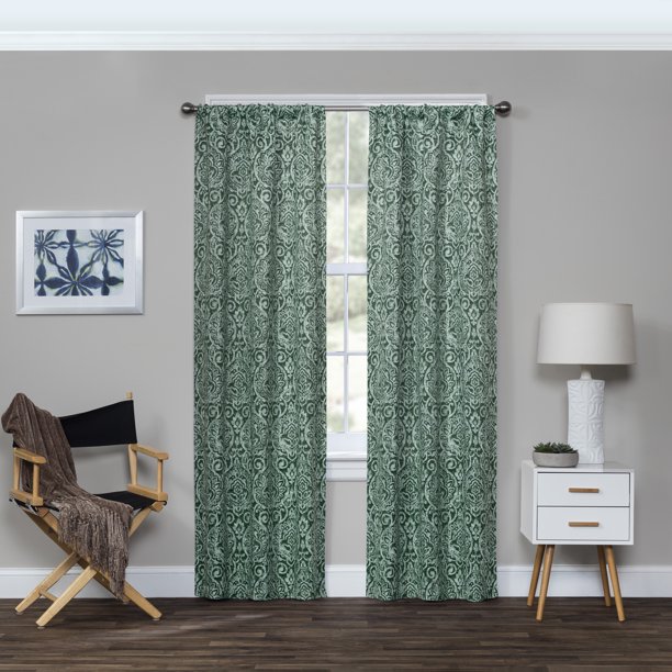 Eclipse Bryton Damask Print Blackout Rod Pocket Single Window Curtain