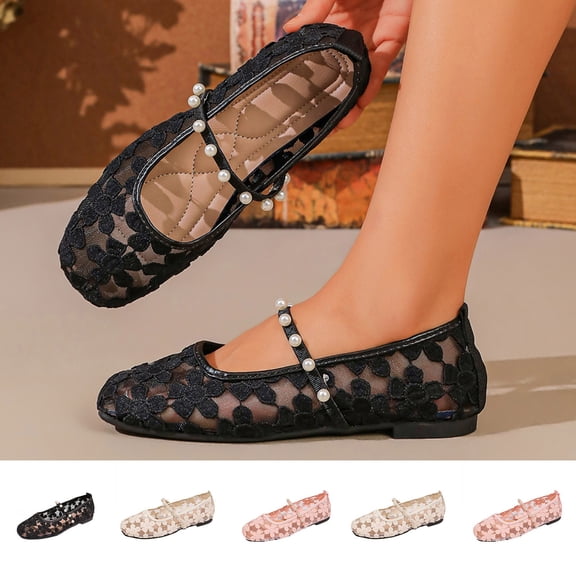 Miluxas Women's Flower Mesh Ballet Flats Bowknot Square Toe Ballerina Flats Closed Toe Comfortable Casual Work Shoes White 9.5(43)