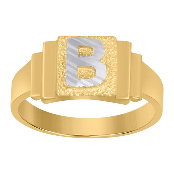 10kt Real Two-Tone Gold Unisex Initial Alphabet B Ring