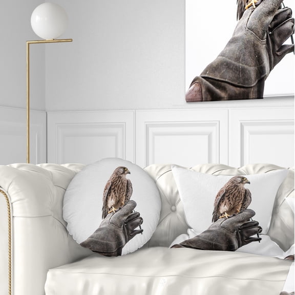 Designart Kestrel Sitting on Falconer Hand - Abstract Throw Pillow - 12x20