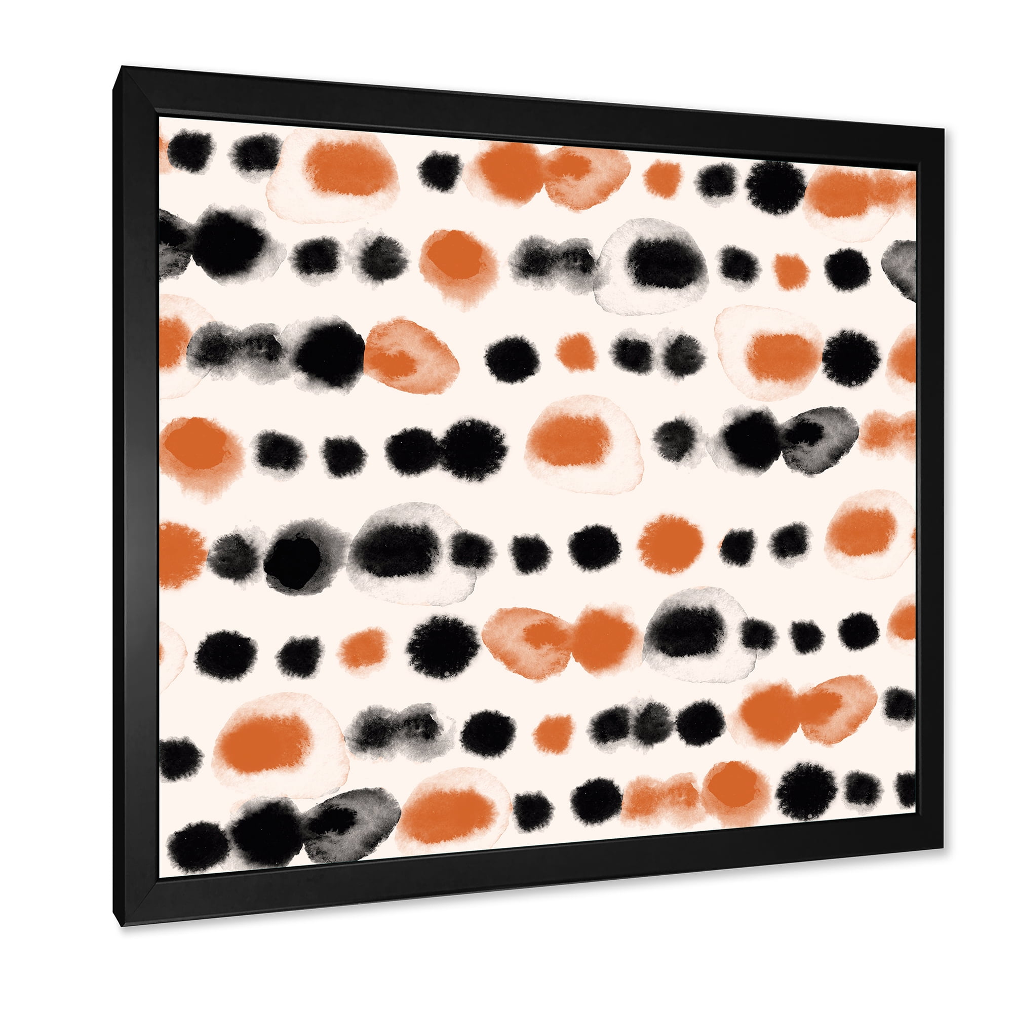 Designart 'Orange and Black Polka Dots' Modern Framed Art Print