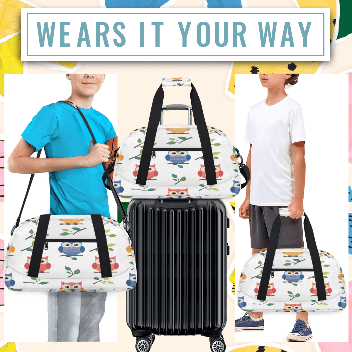 Herdesigns Owls Sports Duffle Bag for Women & Men, Gym Bag Dance Bag Overnight Bag Carry On Weekender Travel Bag