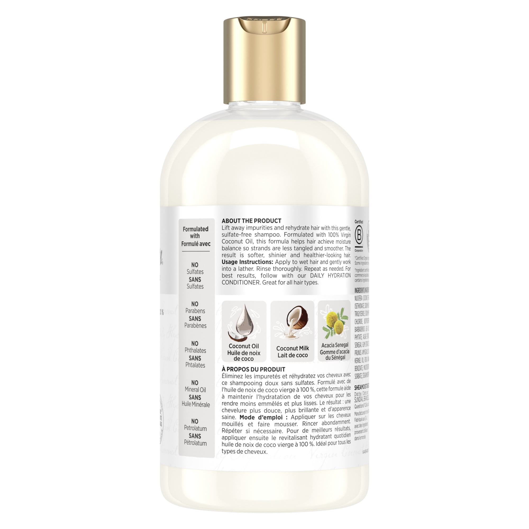 SheaMoisture 100% Virgin Coconut Oil Daily Hydration Shampoo Gently Cleanses and Rehydrates Hair, with Fair Trade Shea Butter For More Moisture 384mL, 384 ml