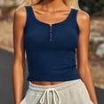 thumbnail image 2 of BiZtdJrK Ribbed Tank Tops for Women Crew Neck Sleeveless Button T Shirts Lightweight Stretch Yoga Tanks Fashion Casual Going Out Crop Top on Sale Blue XL, 2 of 10