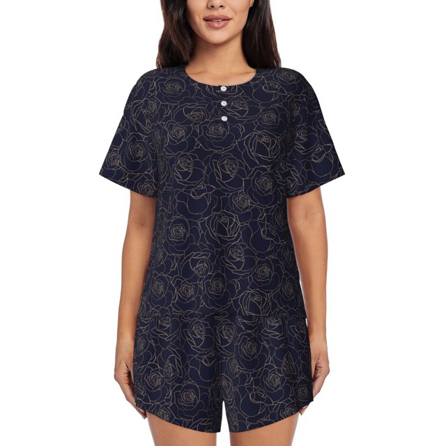 Fotbe Copper-Gold Gloss Outline Rose1 Conjunto de Pijama Estampado para Mujer, 2 Piezas, Ropa de Dormir con Camiseta de Manga Corta y Shorts Suaves-Small