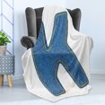 thumbnail image 4 of Letter K Soft Flannel Fleece Blanket, Alphabet Font Denim Style Blue Jean Texture Capitalized Character K Illustration, Cozy Plush for Indoor and Outdoor Use, 70" x 90", Blue Yellow, by Ambesonne, 4 of 5