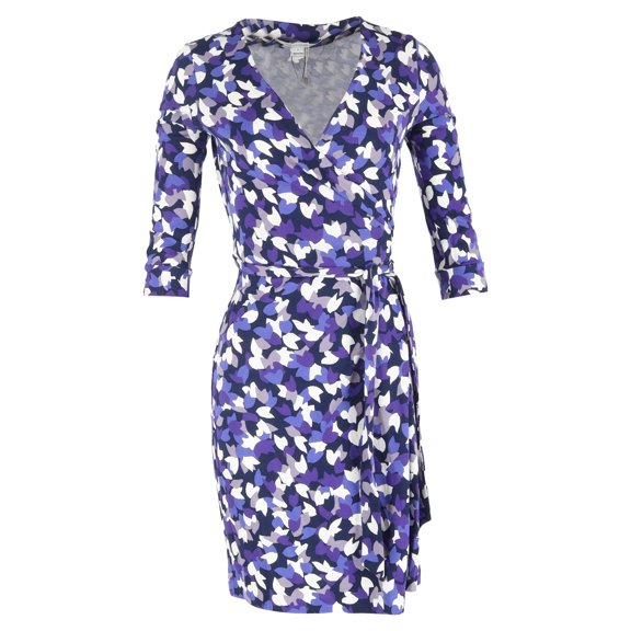 Pre-Owned Diane Von Furstenberg Printed Mini Wrap Dress in Purple Cotton