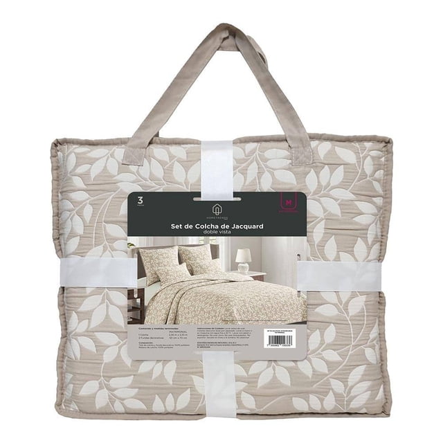 Se De Edrecolcha Home Trends Jacquard Beige 3 Piezas Matrimonial