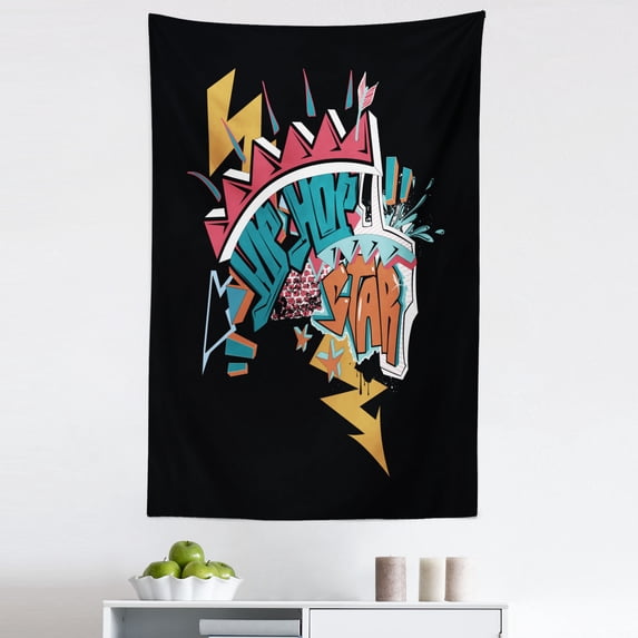 Hip Hop Tapestry, Underground Grafitti Style Hip Hop Star Lettering with Arrow and Lightning Motifs, Fabric Wall Hanging Decor for Bedroom Living Room Dorm, 5 Sizes, Multicolor, by Ambesonne