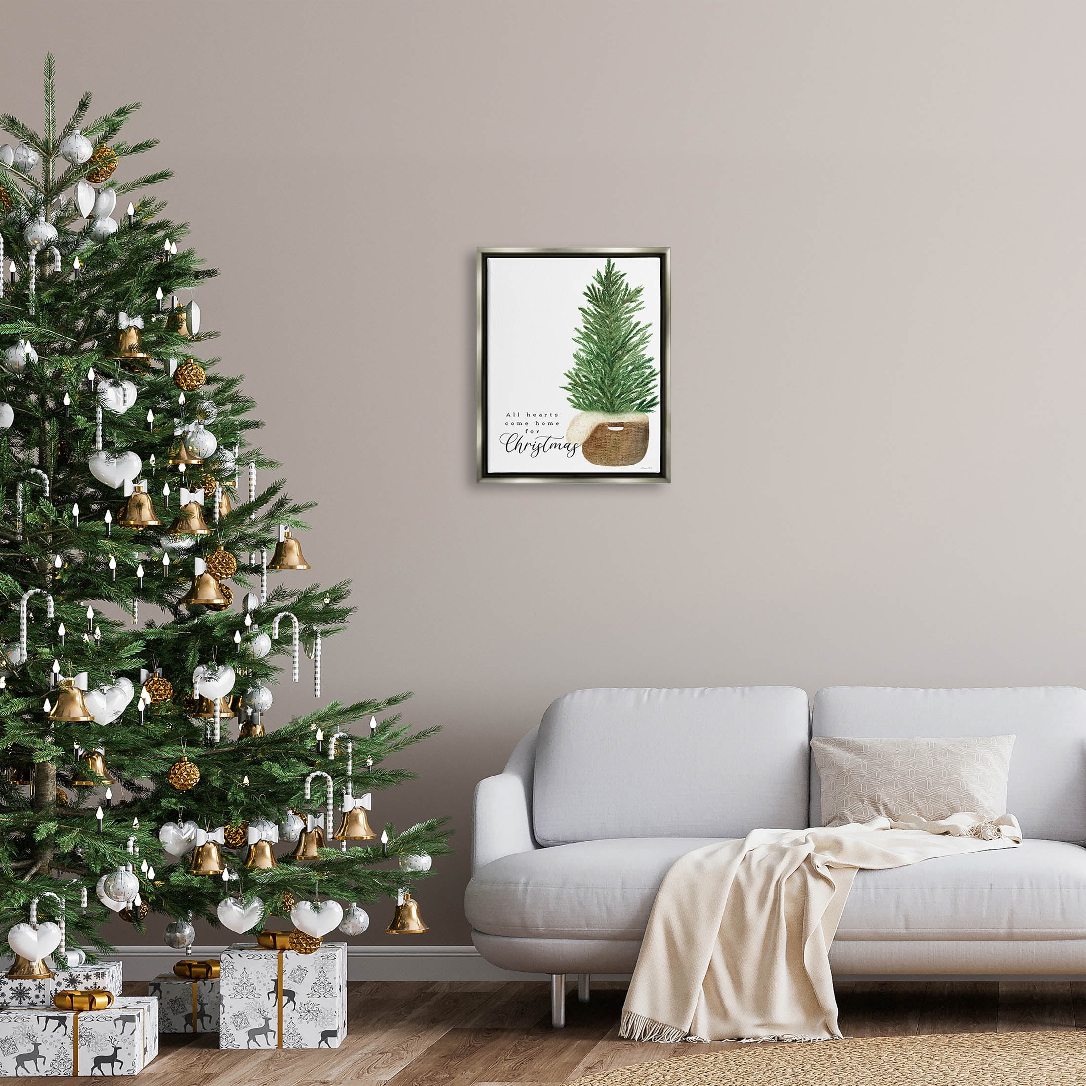 All Hearts Home For Christmas Phrase Holiday Graphic Art Luster Gray Framed Art Print Wall Art
